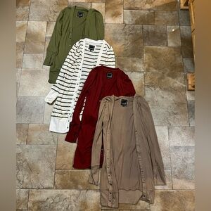 Stylish Women's Cardigan Set - Green, Red, Tan, Striped